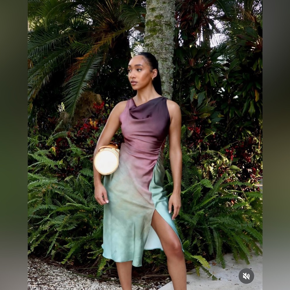 Chic Gradient Midi Dress in Purple and Green